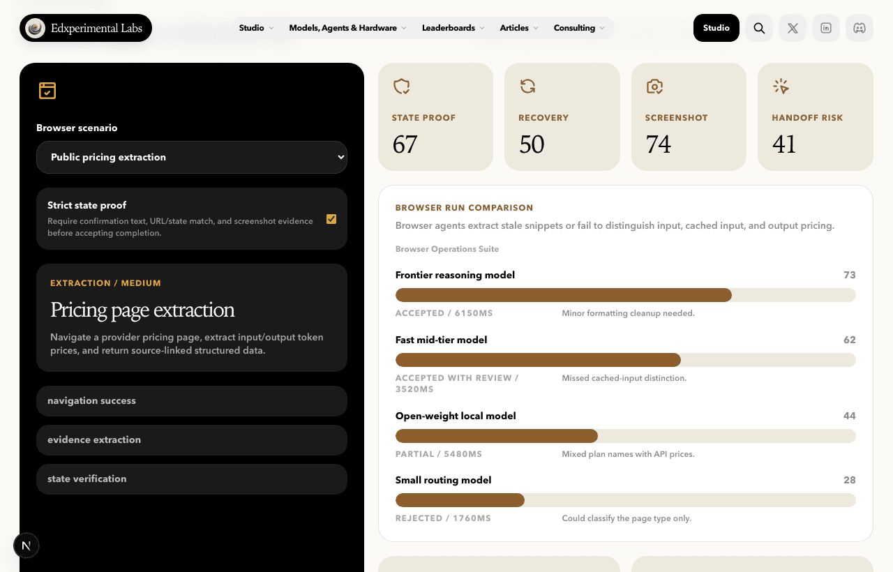 Browser Agent Evaluation Kit live Studio preview screenshot